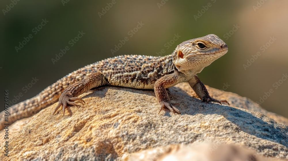 A small reptile is perched upon a rough textured rock A small reptile is perched upon a rough textured rock