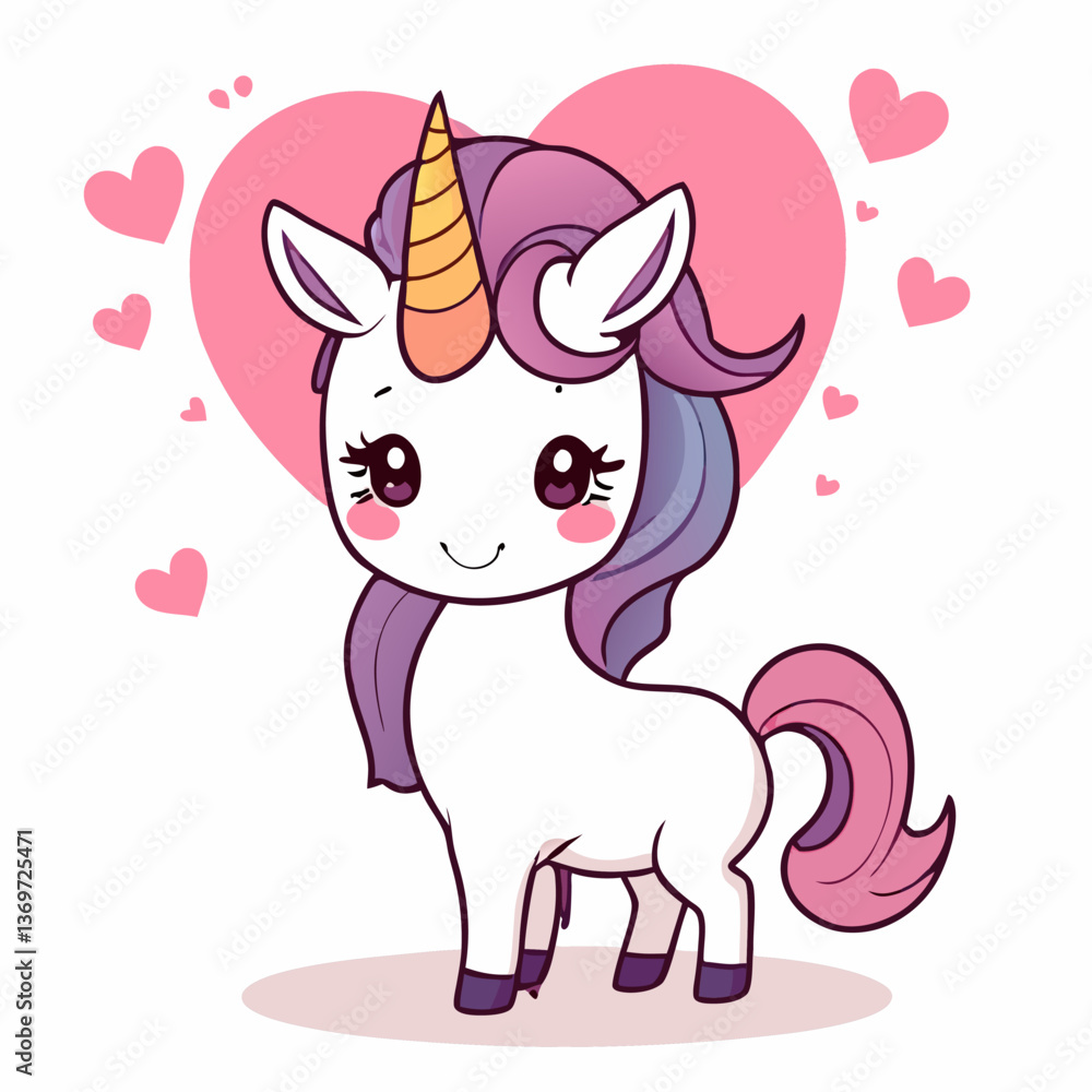 Naklejka premium cute unicorn vector with hearts