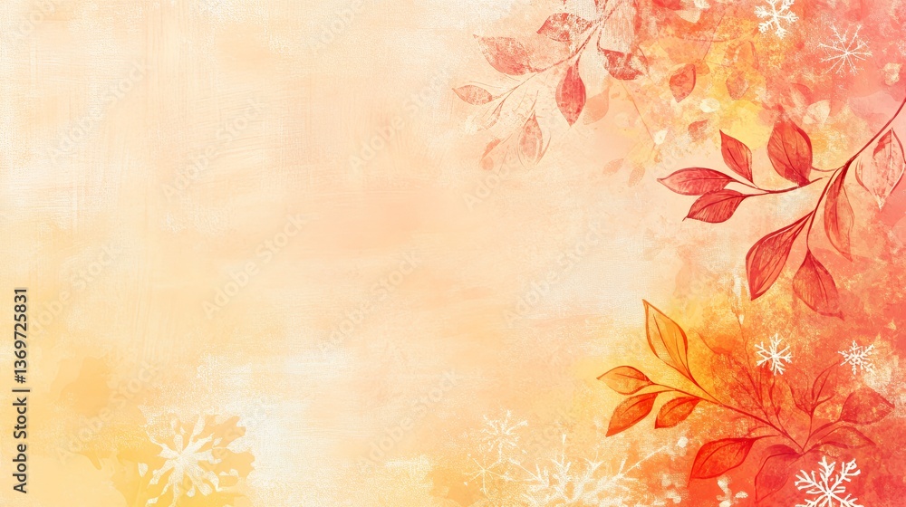 A warm autumn background with delicate leaves and snowflakes blending seamlessly. A warm autumn background with delicate leaves and snowflakes blending seamlessly.