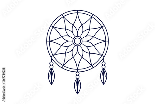 Circular Dreamcatcher Design Native American Art, Ethnic Pattern, Boho Decor