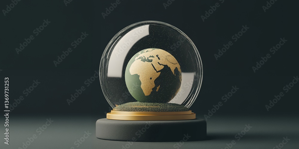 Elegant Globe in Glass Dome Minimalist Earth Design 3d eco gold dark world green model Elegant Globe in Glass Dome Minimalist Earth Design 3d eco gold dark world green model