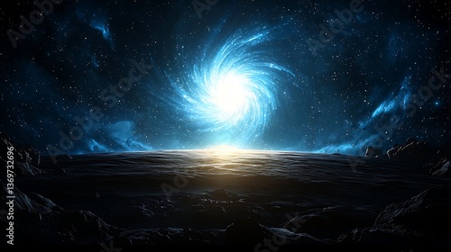 Wallpaper Mural Alien Planet with Spiral Nebula. Torontodigital.ca