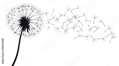 Wallpaper Mural Dandelion seeds blowing in wind, white background, nature, card design Torontodigital.ca
