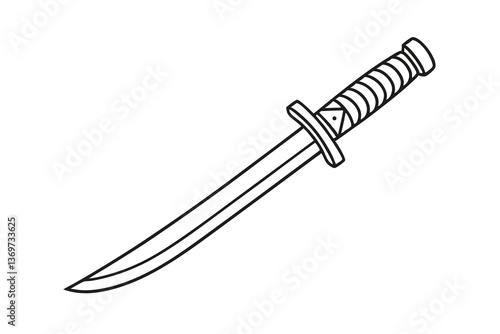 Line Art Drawing of a Japanese Wakizashi Sword vector art