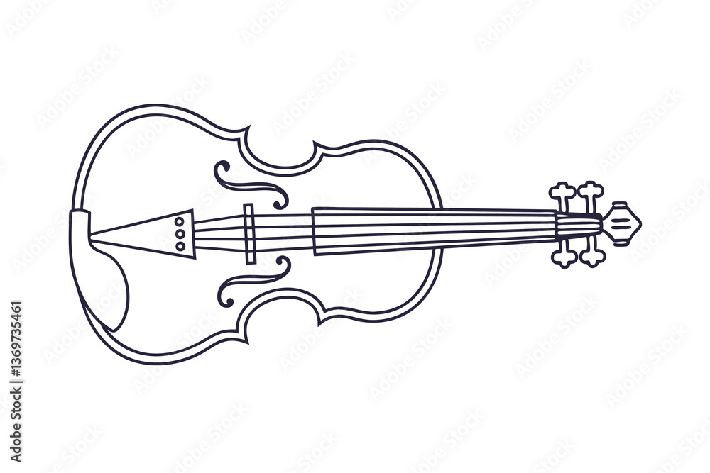 Obraz premium Violin Outline Drawing Musical Instrument, Strings, FHoles, Tuning Pegs