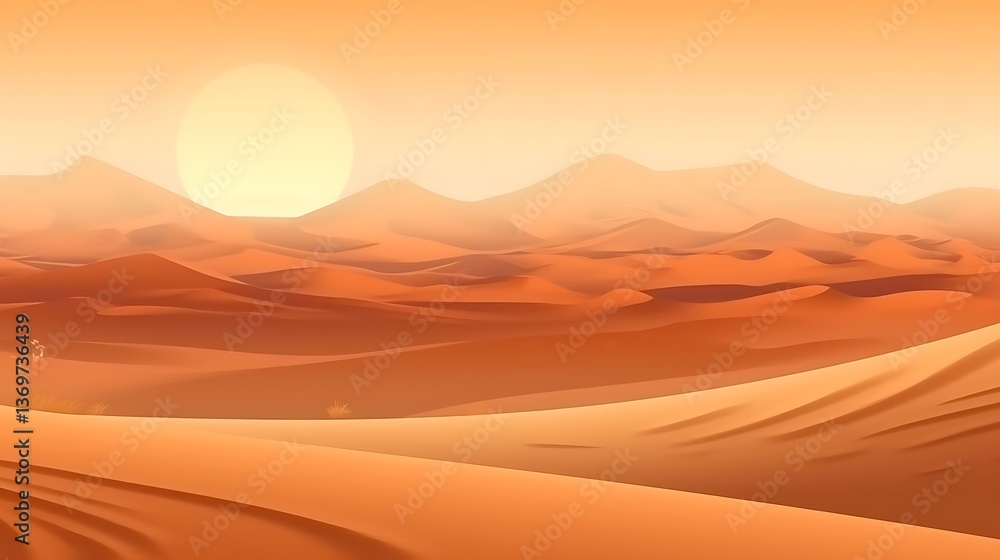 Desert Landscape Sunset Over Rolling Sand Dunes Desert Landscape Sunset Over Rolling Sand Dunes