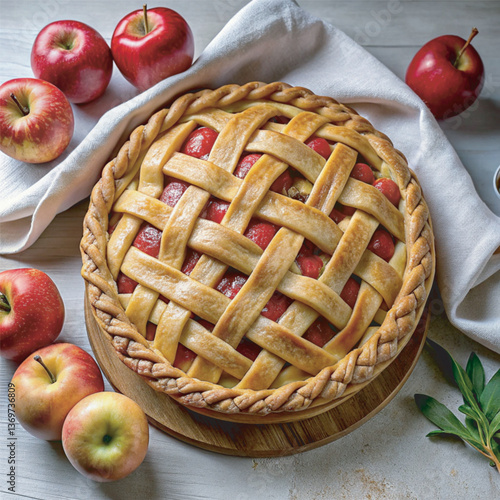 A beautifully baked golden-brown apple pie for national apple pie day