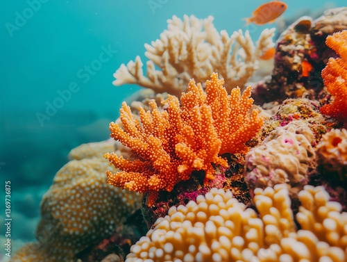 A vibrant coral reef thriving with marine life, unpolluted and pristine underwater world