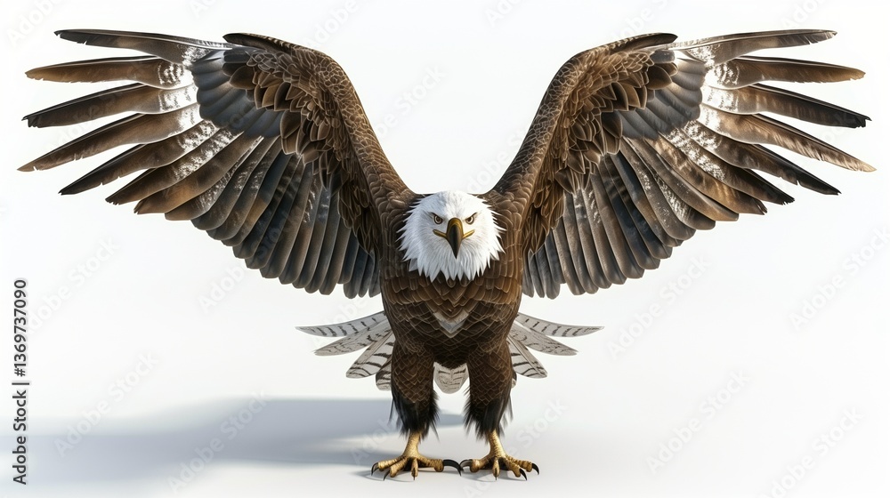 Obraz premium A detailed eagle icon with spread wings and sharp eyes, outlined with precision on a white background.