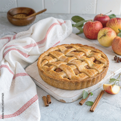 A beautifully baked golden-brown apple pie for national apple pie day