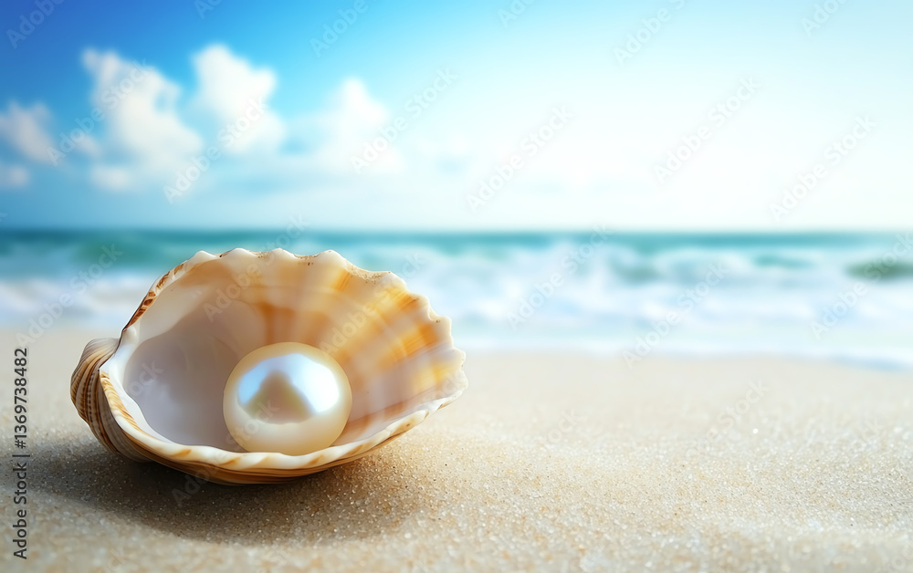 Pearl in a shell by the serene beach. Pearl in a shell by the serene beach.