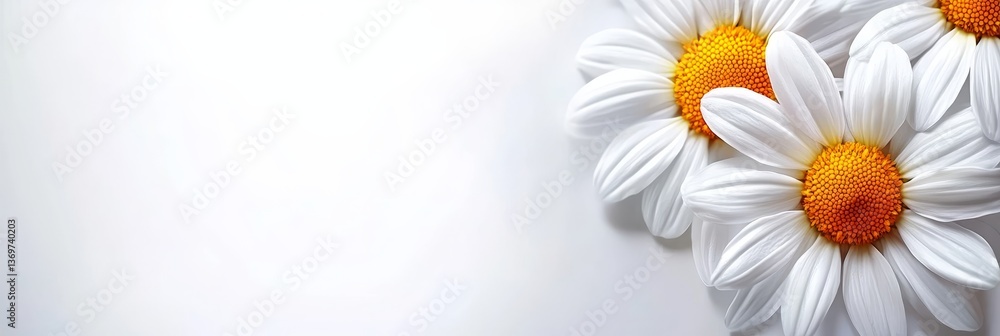 Fototapeta premium Beautiful White Daisies on a Bright Background With Copy Space, Ideal For Spring, Summer Projects