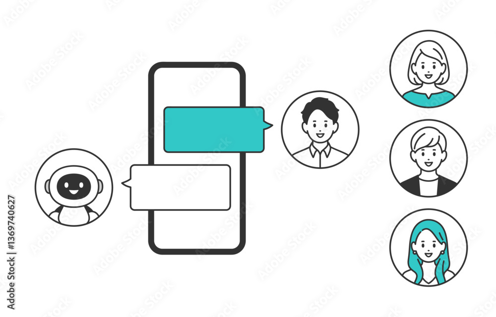 スマホでAIとチャットする若い男性(差し替え用のアイコンセット)【人物ベクターイラスト素材】 スマホでAIとチャットする若い男性(差し替え用のアイコンセット)【人物ベクターイラスト素材】