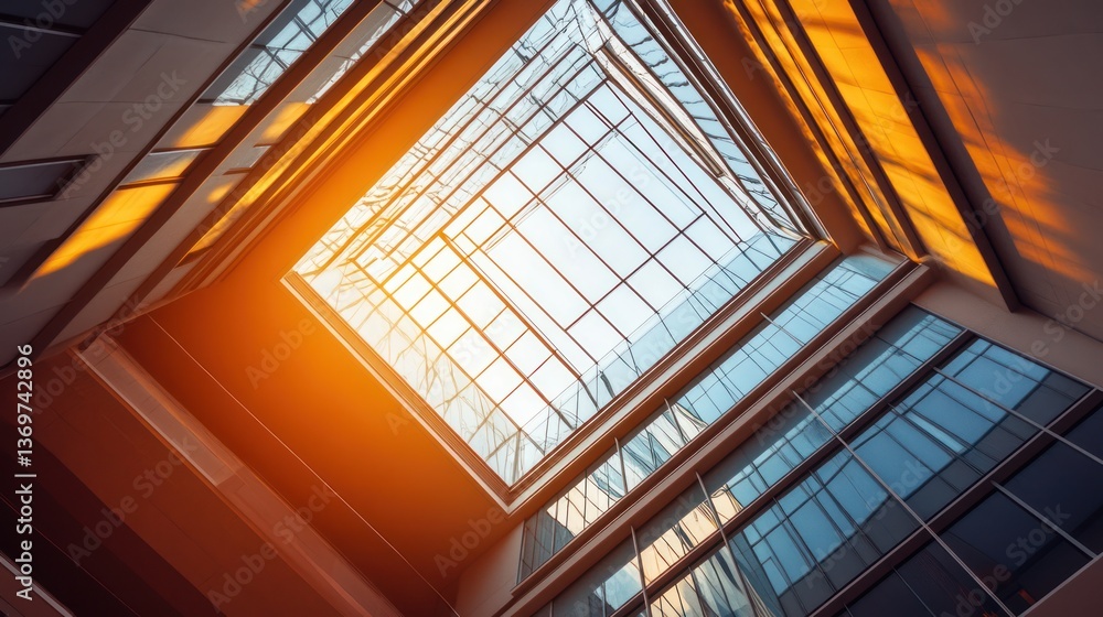 Obraz premium Modern Building Skylight, Sunlight, Urban Architecture, Vertical Perspective, Stock Photo