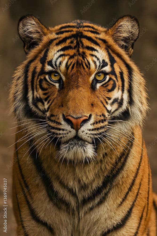 Obraz premium Close-Up Portrait of Bengal Tiger with Intense Eyes