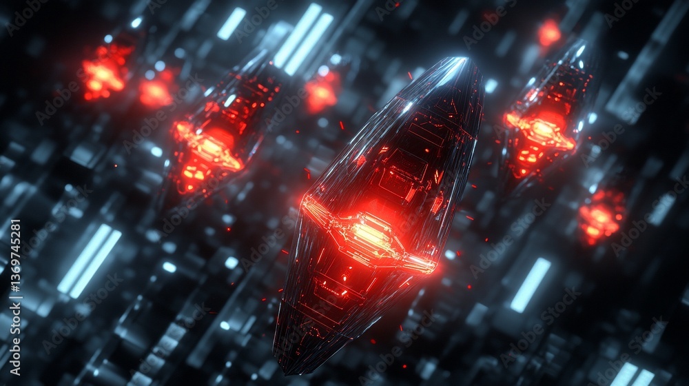 Futuristic Technological Abstract with Glowing Red Elements and Dark Background Futuristic Technological Abstract with Glowing Red Elements and Dark Background