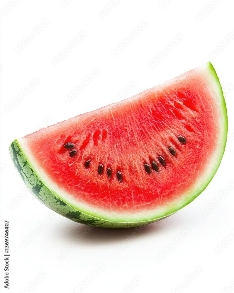 Fresh Delight Vibrant Watermelon Slice in Summery Splendor isolated on white background Fresh Delight Vibrant Watermelon Slice in Summery Splendor isolated on white background