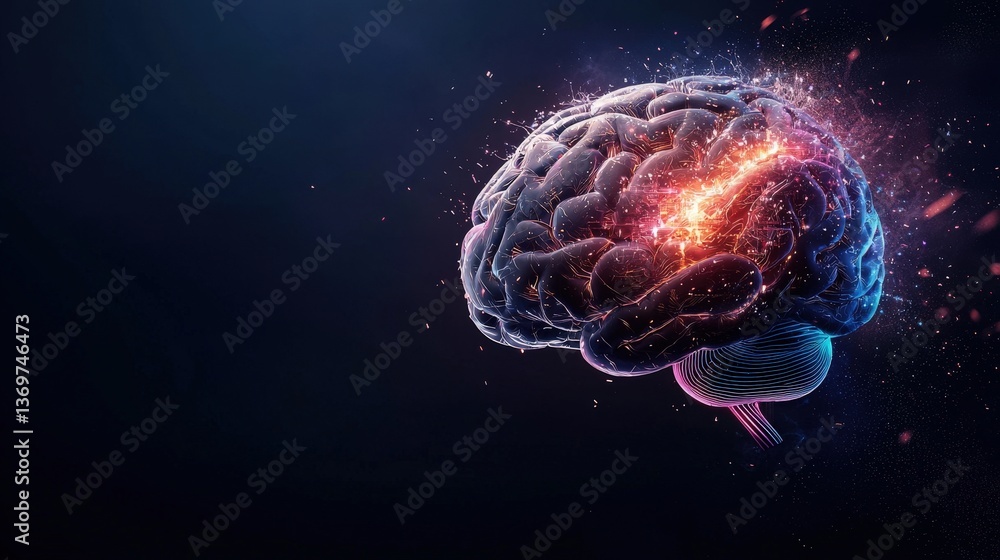 Vibrant and Abstract Representation of a Human Brain with Energy Sparks Vibrant and Abstract Representation of a Human Brain with Energy Sparks