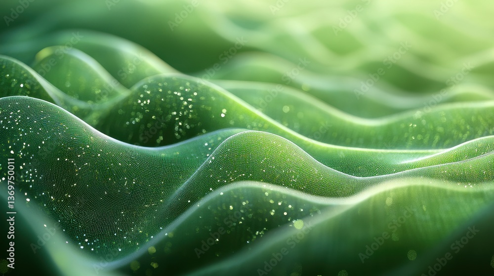 Green waves surface with sparkling particle details background image. Perfect for designs needing nature, organic, or flowing, modern style. Green waves surface with sparkling particle details background image. Perfect for designs needing nature, organic, or flowing, modern style.