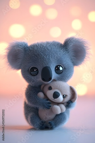 Adorable koala hugging a plush toy