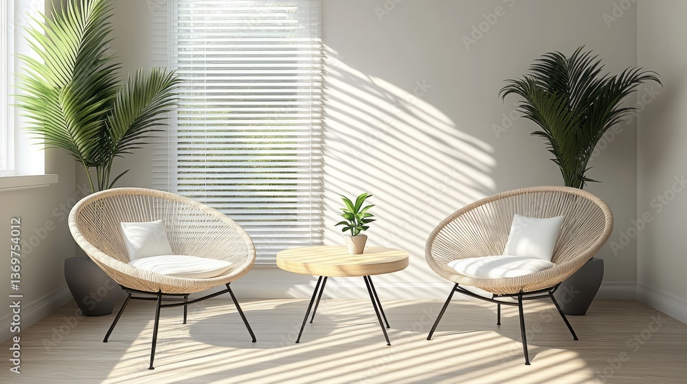 Two chairs and table create a cozy and bright interior Two chairs and table create a cozy and bright interior