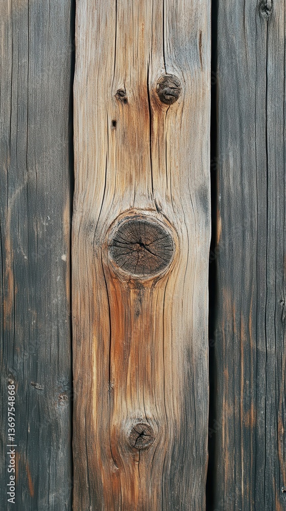 Three weathered wooden planks with visible knots and texture details Three weathered wooden planks with visible knots and texture details
