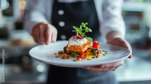 Wallpaper Mural Chef presents gourmet salmon dish with fresh vegetables in restaurant Torontodigital.ca