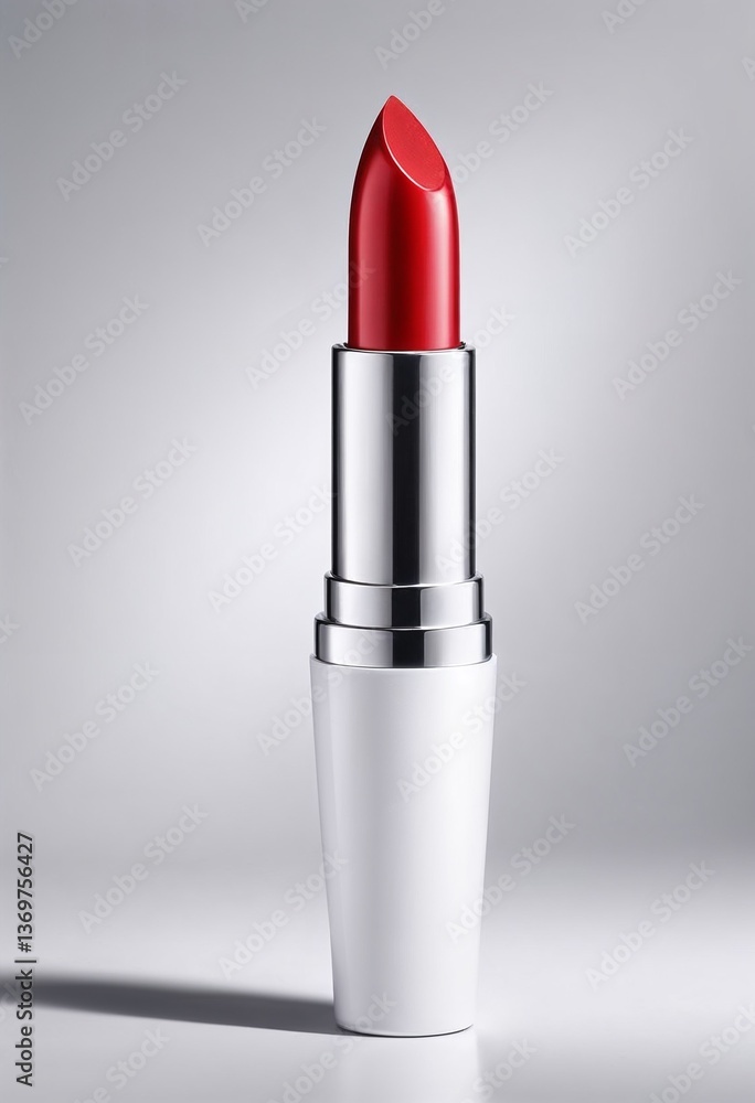 Red lipstick in a sleek container, beauty mood, minimalist style, cosmetic product display Red lipstick in a sleek container, beauty mood, minimalist style, cosmetic product display