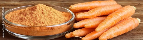 Carrot powder and fresh carrots.