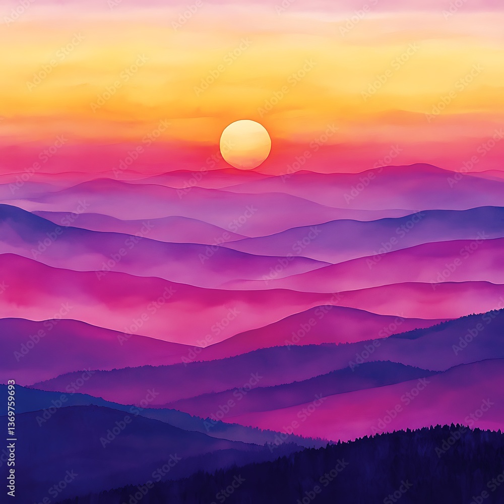 Fototapeta premium Colorful mountain sunset view