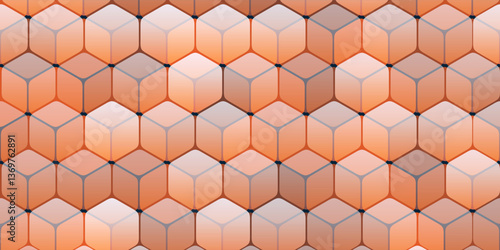 A geometric pattern of repeating cubes fitted into a hexagonal grid and with subtle orange and gray gradients. The 3D effect adds depth, creating a modern and versatile background design.