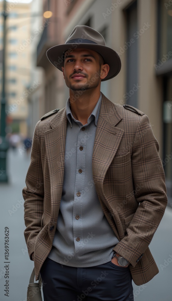 Stylish man posing confidently in an urban setting Stylish man posing confidently in an urban setting