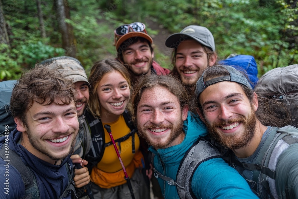 Group selfie on hiking trip Group selfie on hiking trip