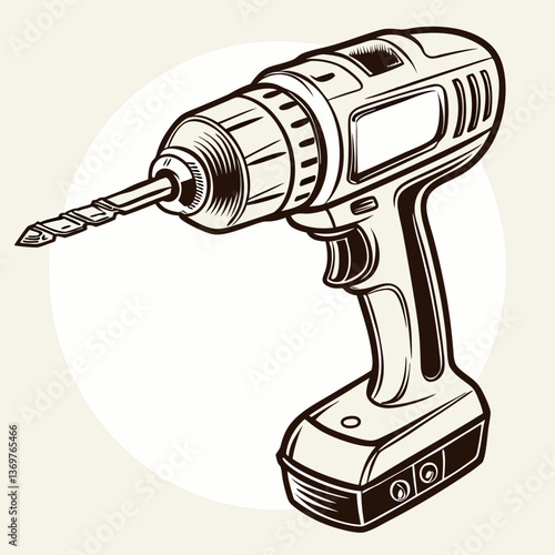Drill illustration in elegant line art style on light background