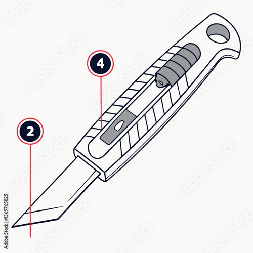 Utility knife illustration design with detailed components