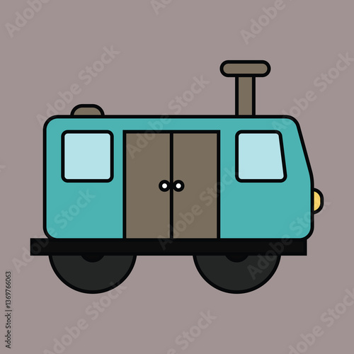 Wagon Train Vector Illustration with Minimalist Design, Cute Cartoon Train Graphic with Double Doors