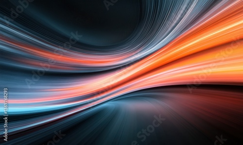 Abstract orange blue swirl on dark background, digital art backdrop