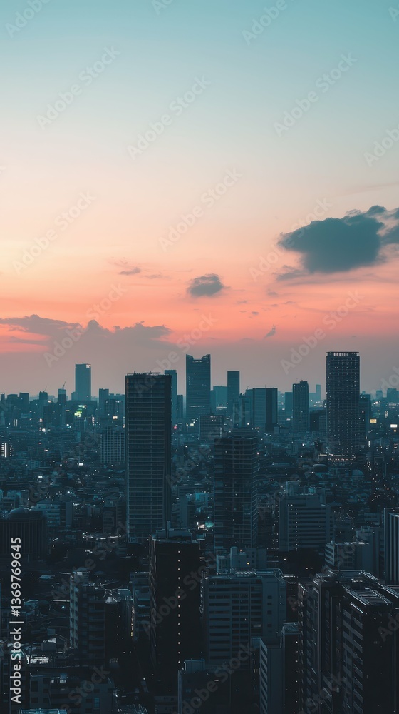 Fototapeta premium Serene Minimalist City View with Soft Pastel Skies at Dusk