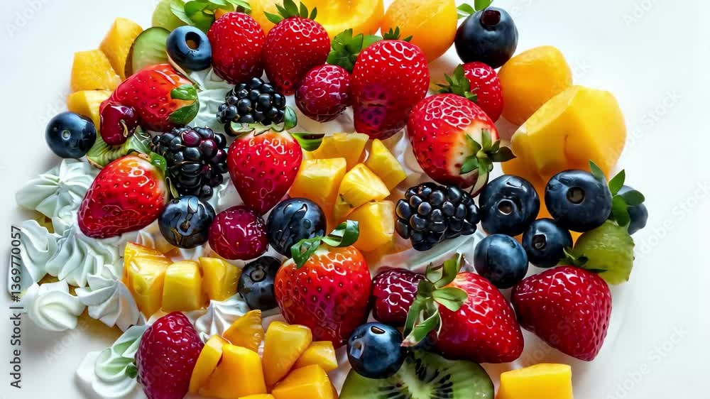 A vibrant cake showcases an assortment of fresh fruits, including strawberries, blueberries, and kiwi, beautifully arranged over creamy frosting, perfect for summer gatherings. A vibrant cake showcases an assortment of fresh fruits, including strawberries, blueberries, and kiwi, beautifully arranged over creamy frosting, perfect for summer gatherings.