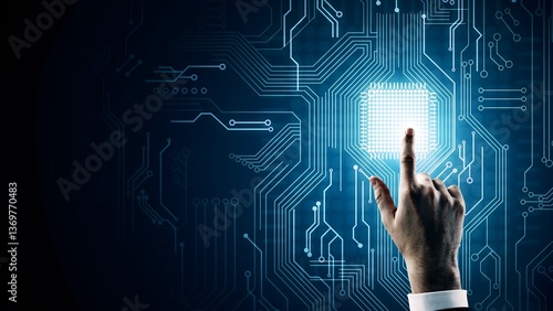 Hand Touching Digital Screen with Technology and Data Connection Concept