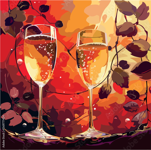 party, illustration, drink, alcohol, wine, celebrate, glass, vector, champagne, design, bubble, fun, object, background, celebration, gold, crystal, beverage, luxury, hand, graphic, glasses, cocktail,