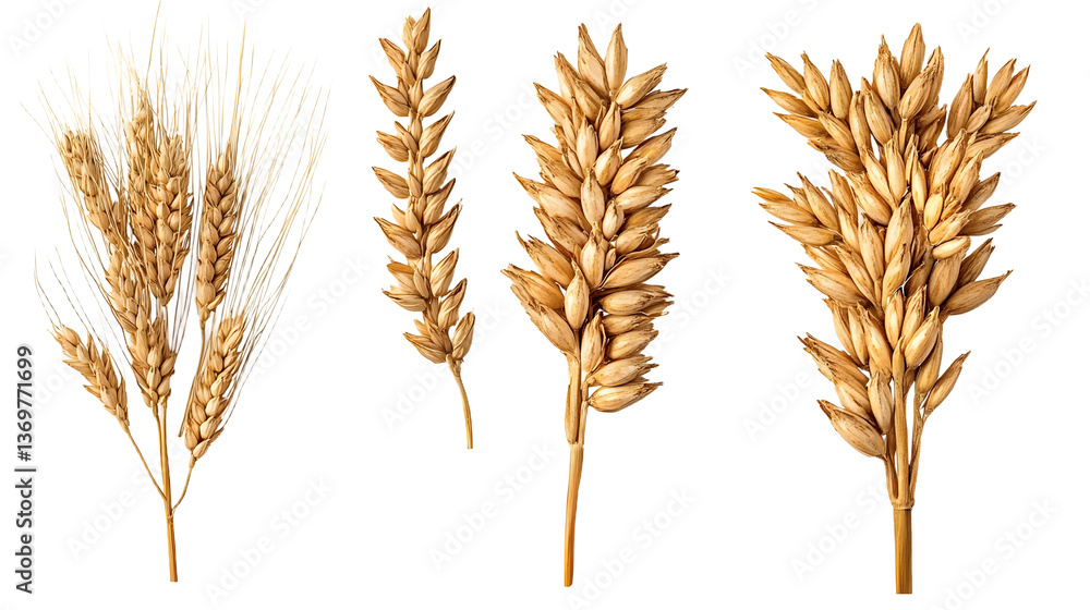 Fototapeta premium close up barley Malt for making beer, four different perspectives isolated on transparent background