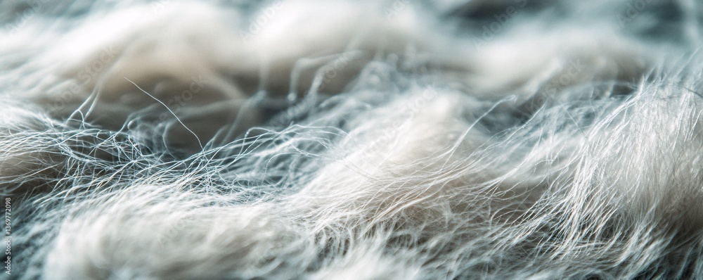 Fluffy white animal fur close up creating soft texture Fluffy white animal fur close up creating soft texture