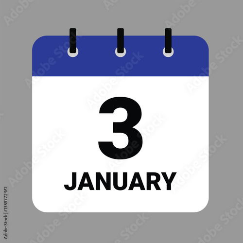 Vector illustration of a calendar icon showing dates and events. JAHUARY 3 Calendar Icon – Flat Design, Minimalist Date Illustration