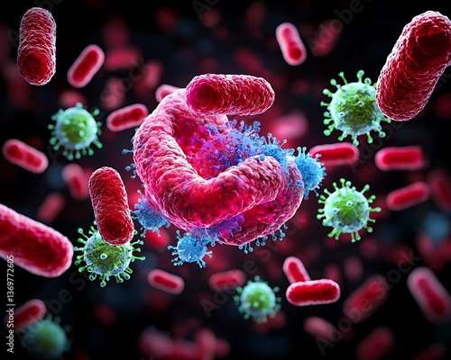 Bacteria Virus Infection Microscopic View.