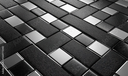 Black and silver tiles in geometric pattern, ideal for backgrounds