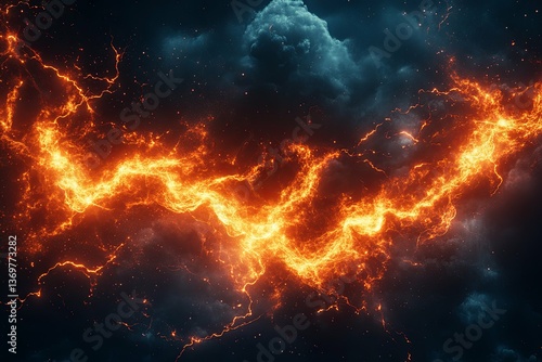 Wallpaper Mural A vibrant depiction of energetic orange lines in the dark sky Torontodigital.ca