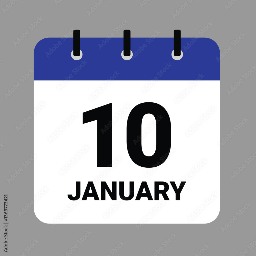 Vector illustration of a calendar icon showing dates and events. JAHUARY 10 Calendar Icon – Flat Design, Minimalist Date Illustration Vector illustration of a calendar icon showing dates and events. JAHUARY 10 Calendar Icon – Flat Design, Minimalist Date Illustration