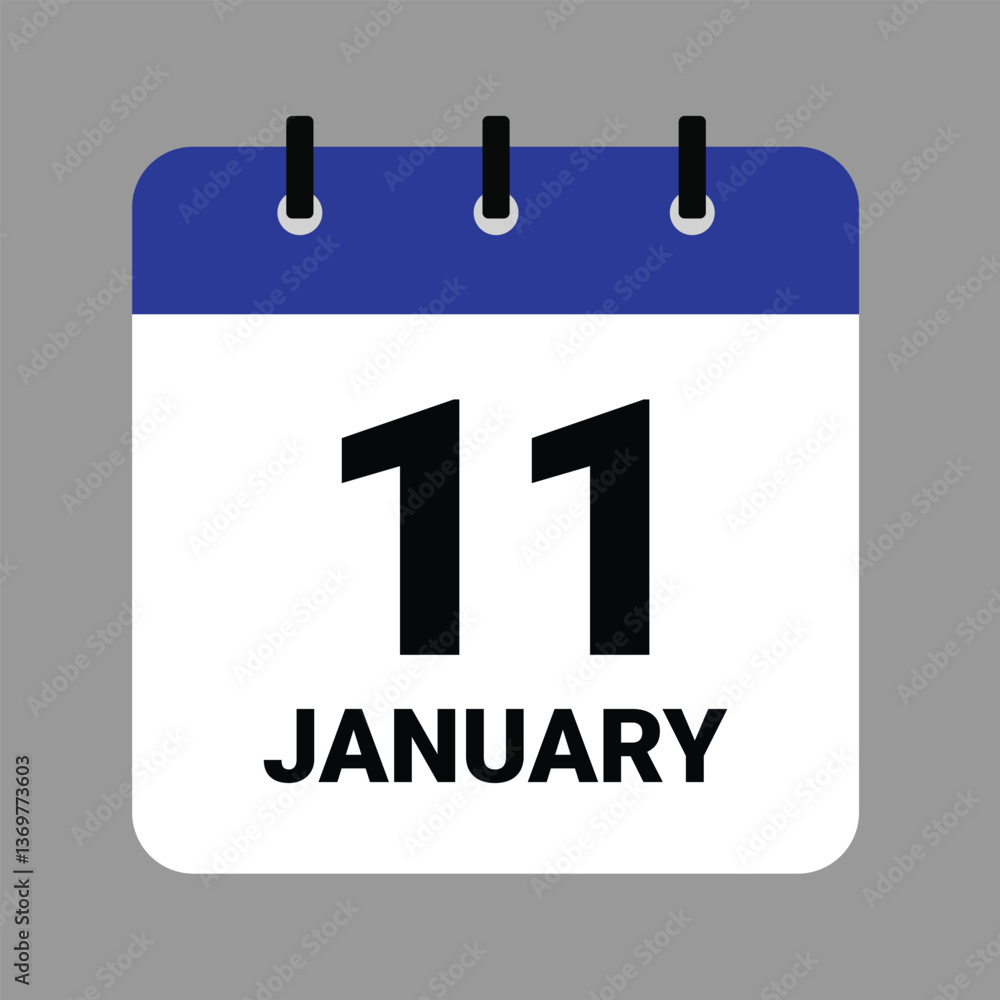 Vector illustration of a calendar icon showing dates and events. JAHUARY 11 Calendar Icon – Flat Design, Minimalist Date Illustration Vector illustration of a calendar icon showing dates and events. JAHUARY 11 Calendar Icon – Flat Design, Minimalist Date Illustration