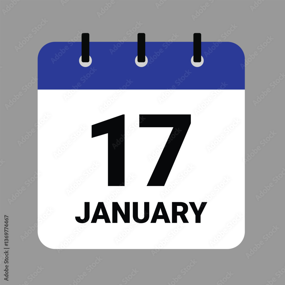 Vector illustration of a calendar icon showing dates and events. JAHUARY 17 Calendar Icon – Flat Design, Minimalist Date Illustration Vector illustration of a calendar icon showing dates and events. JAHUARY 17 Calendar Icon – Flat Design, Minimalist Date Illustration